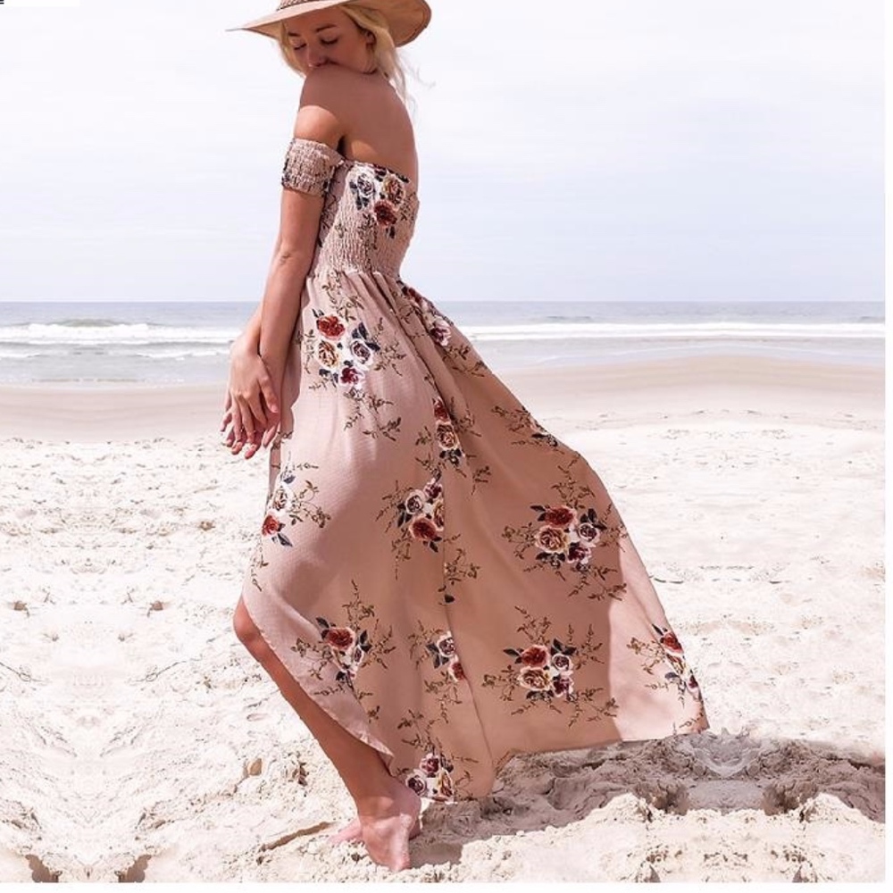 Floral Boho Off Shoulder Asymmetrical Dress - Picture 5 of 8